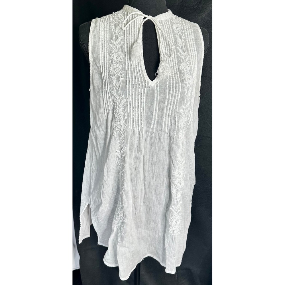 Lauren Ralph Lauren White Cotton Gauze Embroidered Sleeveless Tunic Top Medium